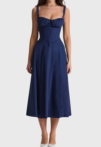 Karoline | Midi-Bustier-Korsett-Sonnenkleid – Marine