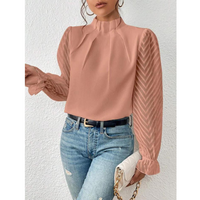 Damen Lässig Rollkragen Bluse | Langarm – Pfirsich