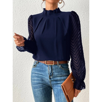 Damen Lässig Rollkragen Bluse | Langarm – Dunkelblau