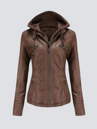 Coleen | Vegane Lederjacke mit Kapuze – Dunkelbraun