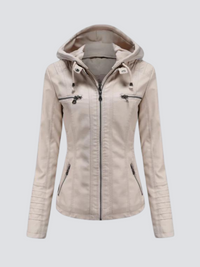 Coleen | Vegane Lederjacke mit Kapuze – Beige