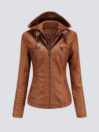 Coleen | Vegane Lederjacke mit Kapuze – Hellbraun