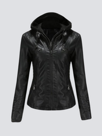 Coleen | Vegane Lederjacke mit Kapuze – Schwarz