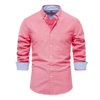 Herren Langarm Bequeme Hemd | Knopf Daunen – Rosa