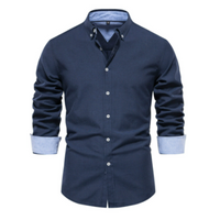 Herren Langarm Bequeme Hemd | Knopf Daunen – Navy blau