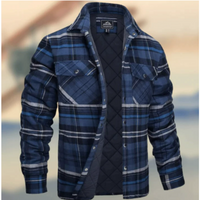Herren Knopf Daunen Warme Hemd Jacke | Langarm – Blau 2