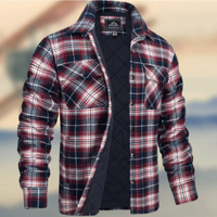Herren Knopf Daunen Warme Hemd Jacke | Langarm – Rot Blau