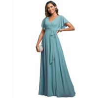 Damen V-Ausschnitt A-Linien Kleid | Maxi – Blau