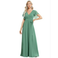 Damen V-Ausschnitt A-Linien Kleid | Maxi – Grün 2