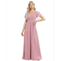 Damen V-Ausschnitt A-Linien Kleid | Maxi – Rose