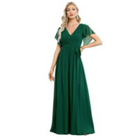 Damen V-Ausschnitt A-Linien Kleid | Maxi – Grün 1