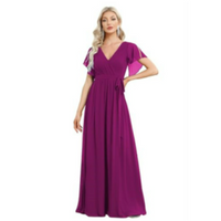 Damen V-Ausschnitt A-Linien Kleid | Maxi – Dunkelrosa