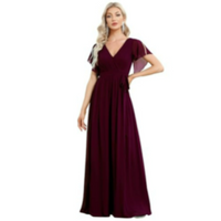 Damen V-Ausschnitt A-Linien Kleid | Maxi – Rotwein