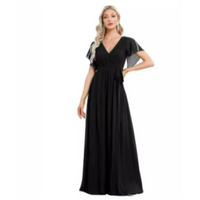 Damen V-Ausschnitt A-Linien Kleid | Maxi – Schwarz