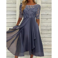Damen 3/4 Ärmel Rundhalsausschnitt Kleid | Mini – Grau