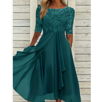 Damen 3/4 Ärmel Rundhalsausschnitt Kleid | Mini – Türkis