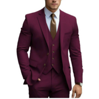 Herren Formell Hochzeitsgast Anzug 3-teiliges Set | Schlanke Passform – Burgundrot