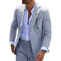 Herren Gestreift Zweireihig Hochzeitsgast Anzug Set | Zweiteilig – Grau 3