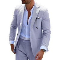 Herren Gestreift Zweireihig Hochzeitsgast Anzug Set | Zweiteilig – Grau 2