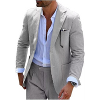Herren Gestreift Zweireihig Hochzeitsgast Anzug Set | Zweiteilig – Grau