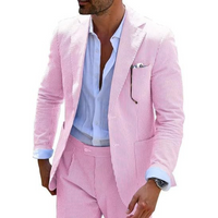 Herren Gestreift Zweireihig Hochzeitsgast Anzug Set | Zweiteilig – Rosa