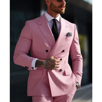 Herren Elegante Zweireihig Formell Hochzeitsgast Anzug Set | Zweiteiliges Set – Rosa