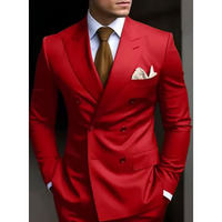 Herren Elegante Zweireihig Formell Hochzeitsgast Anzug Set | Zweiteiliges Set – Rot
