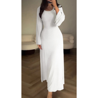 Damen Elegantes Kleid mit Langen Ärmeln und Drapierungen | Maxi – Weiß