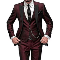 Herren Modern Slim Fit Dreiteiliges Anzug Set | Hochzeitsgast Anzug – Burgunderrot