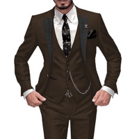 Herren Modern Slim Fit Dreiteiliges Anzug Set | Hochzeitsgast Anzug – Kaffee