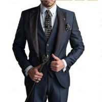 Herren Modern Slim Fit Dreiteiliges Anzug Set | Hochzeitsgast Anzug – Marine