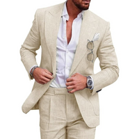 Herren Klassisch Vintage Hochzeitsgast Anzug Set | 3-teilig – Beige