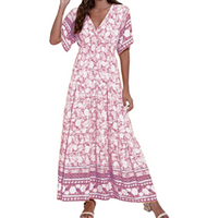 Thenla | Bohème Sommer Maxi Damen Kleid – Rosa