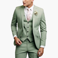 Herren Drei-Teile-Anzug mit Slim-Fit-Hosen und gekerbtem Revers – Grün