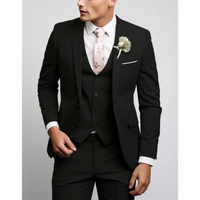Slim Fit 3-Teiliger Hochzeitsgast Anzug für Herren | Formell – Schwarz