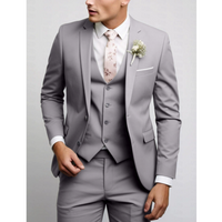 Slim Fit 3-Teiliger Hochzeitsgast Anzug für Herren | Formell – Hellgrau