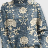 Milai – Vintage Rollkragenpullover mit Kunstprint – Blau