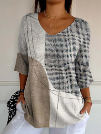 Annelina® | Damen Abstract Geometric Pattern Kunstdruck Lässiger Strickpullover – Mehrfarbig