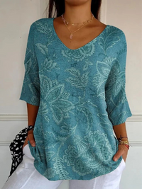 Miller | Damen Vintage Ethnische Blumen Kunst Druck Lässiger Pullover Strick – Blau