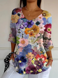 Martinez | Damen Vintage Hübsches Floral Kunstdruck Casual Pullover Strick – Mehrfarbig