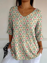 Williams | Damen Vintage Ethnische Blumen Kunst Druck Lässiger Pullover Strick – Mehrfarbig