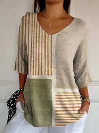 Nevaeh | Damen Abstract Geometric Pattern Kunstdruck Casual Strickpullover – Mehrfarbig