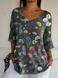 Mavie® | Lebhaftes Frühlings-Botanischer Garten Muster Gedruckter Damen Casual Pullover Strick – Mehrfarbig