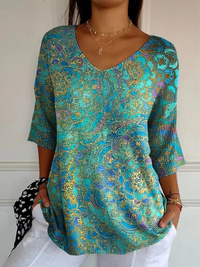 Vanessa® | Damen Retro Kunstdruck Freizeit Pullover Strick – Mehrfarbig