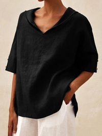 Heidi-Mode | V-Ausschnitt Casual Shirt Bluse für Damen – Schwarz