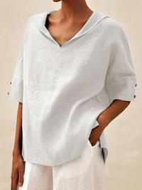 Heidi-Mode | V-Ausschnitt Casual Shirt Bluse für Damen – Weiß