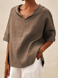 Heidi-Mode | V-Ausschnitt Casual Shirt Bluse für Damen – Khaki