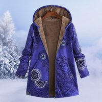 Damen-Winterjacke mit floralmuster | lange ausführung – Blau