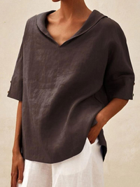 Heidi-Mode | V-Ausschnitt Casual Shirt Bluse für Damen – Braun