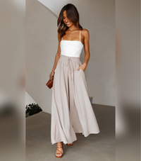 Senna Weites Bein Lose Hohe Taille Hosen – Beige